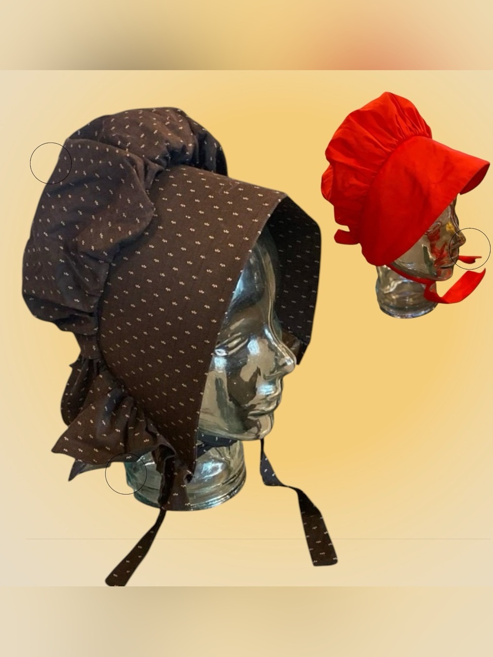 Vintage handmade Mother Daughter Prairie Bonnets  Amish Pilgrim Pioneer costume